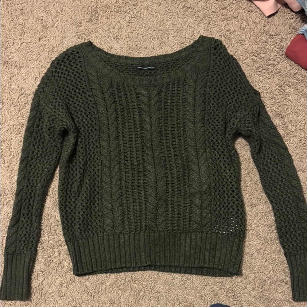 American Eagle Outfitters Green Crew Neck Cable Knit Sweater